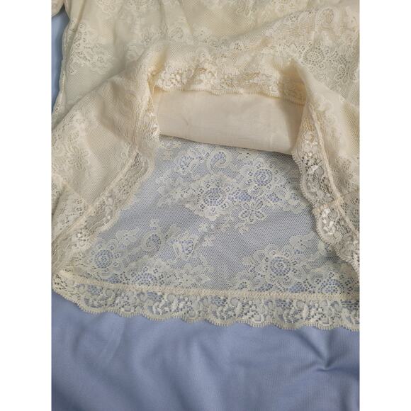 Y2k Sheer Lace Square Neck Long Sleeve Top Size XL Cream Coquette Dainty Boho - Picture 6 of 10